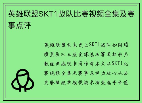 英雄联盟SKT1战队比赛视频全集及赛事点评